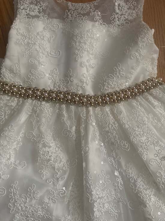 American Princess White Lace Formal Girl Dress with Pearl Belt - Picture 3 of 7
